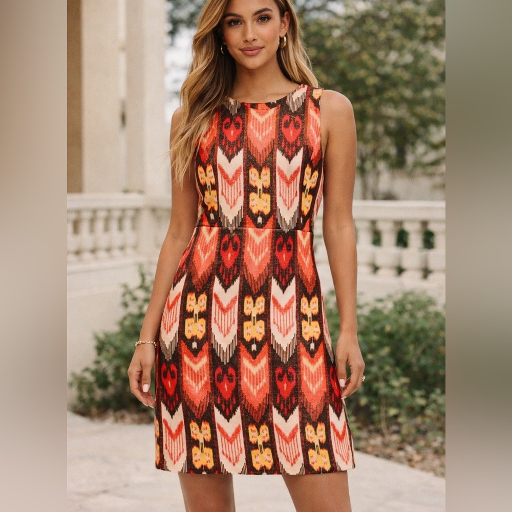 Tory Burch pink and Orange Patterned sheath Midi Dress Size 6